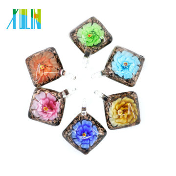 MC0046 Gold Sand Floral Lampwork Glass Rhombus Pendants Yiwu Market Fashion Hand Made DIY Pendants Jewelry Accessories